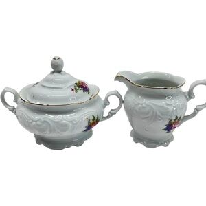 Royal Kent China Bavarian Rose Cream and Sugar Vintage Poland Gold Trim